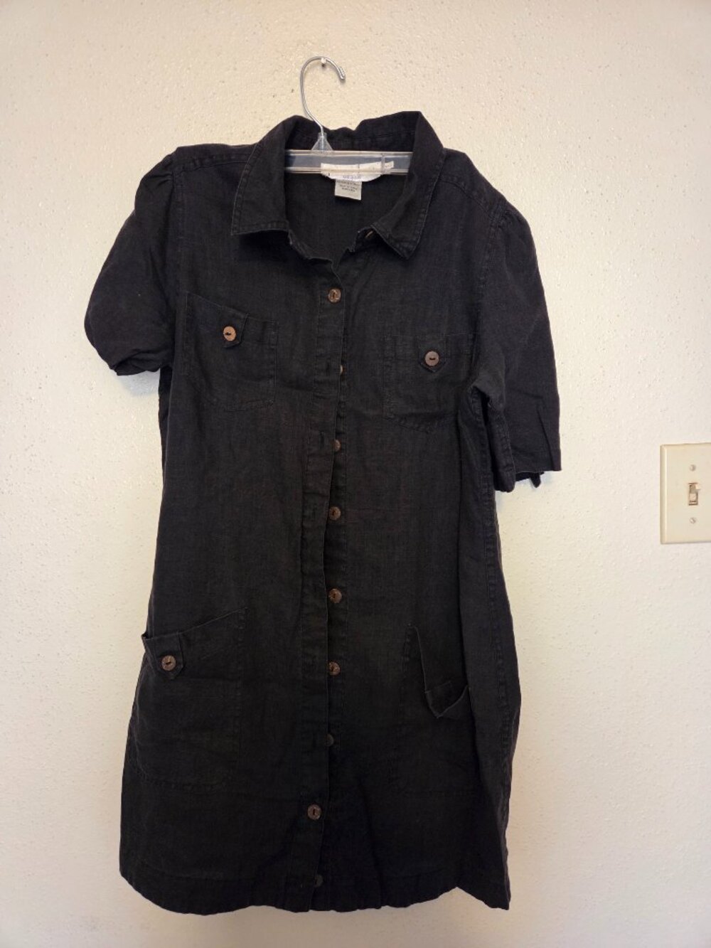 Patrizia Luca Milano Black 100% Linen Button Front Shirt Dress size 10